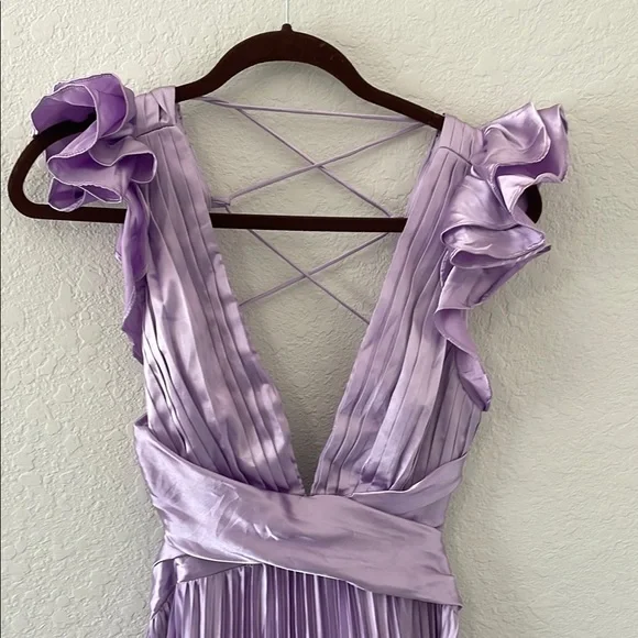 Lace Up Purple Pleated Gown Sz M - Picture 3 of 6